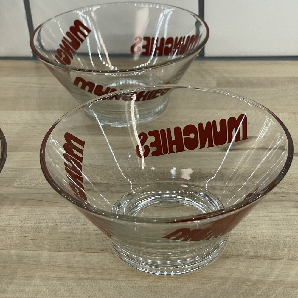 Vintage Munchies Wheaton Glass Snack Bowl Set Red Typography Heavy Set of 7 * - Picture 6 of 16